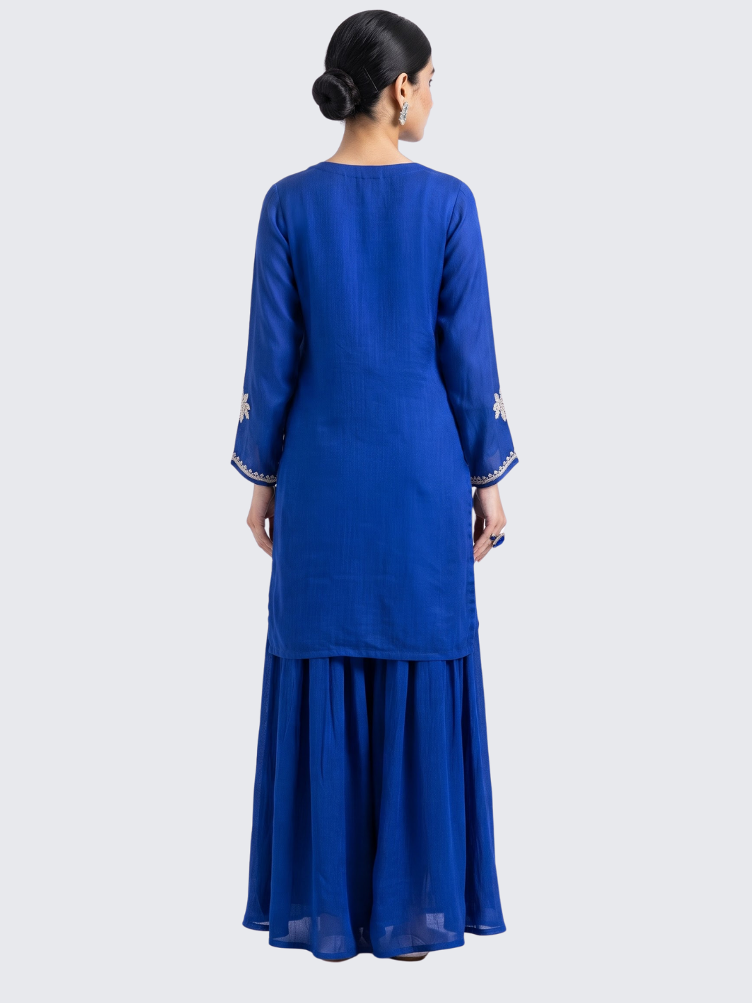 Blue Chinon Palazzo Suit Set with Cutdana and Sequins Embroidery 6