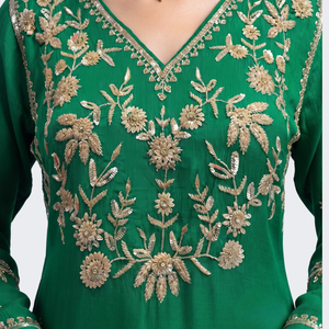 Green Chinon Palazzo Suit Set with Cutdana and Sequins Embroidery 3