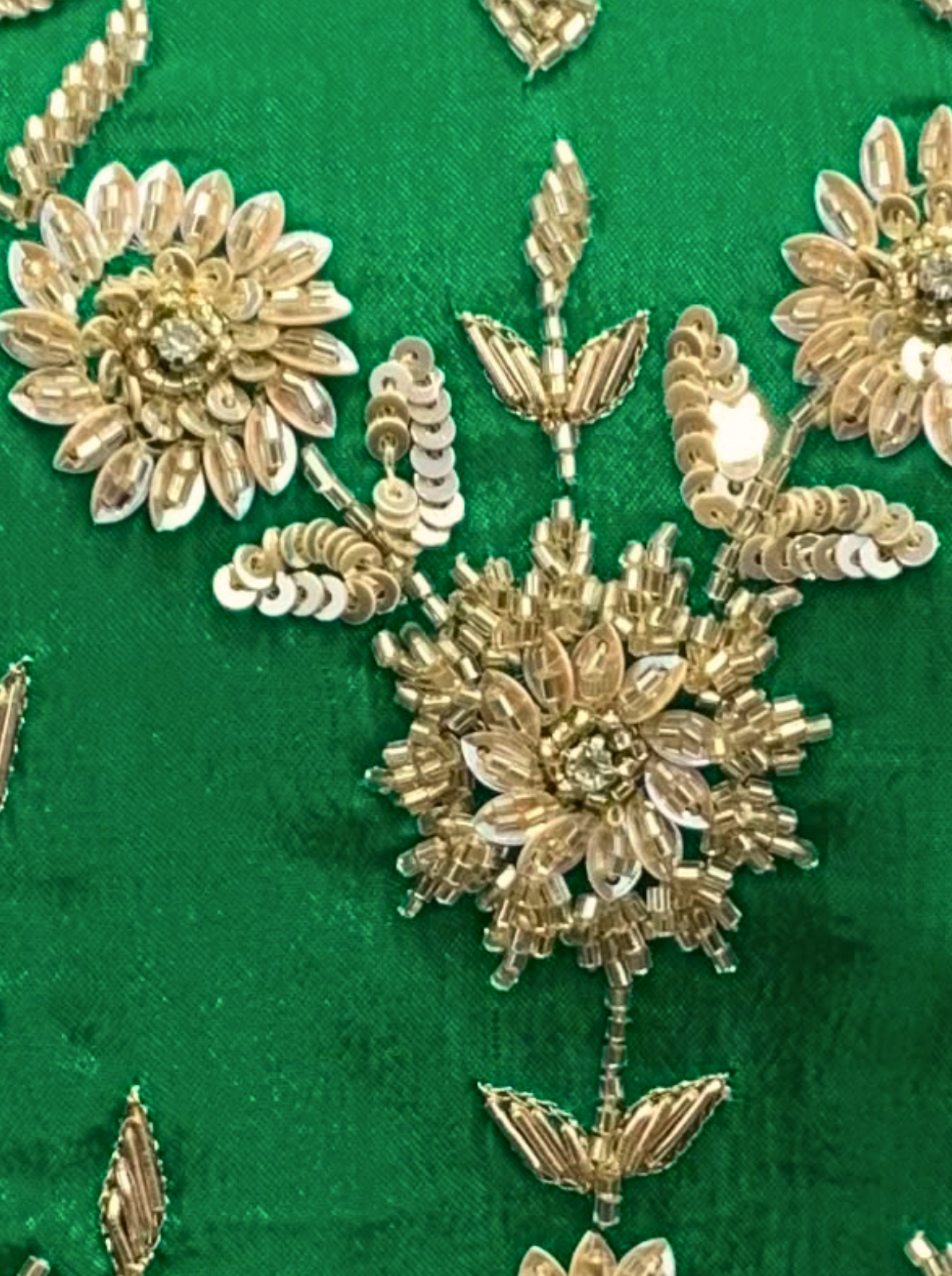 Green Chinon Palazzo Suit Set with Cutdana and Sequins Embroidery 4