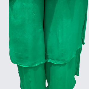 Green Chinon Palazzo Suit Set with Cutdana and Sequins Embroidery 5