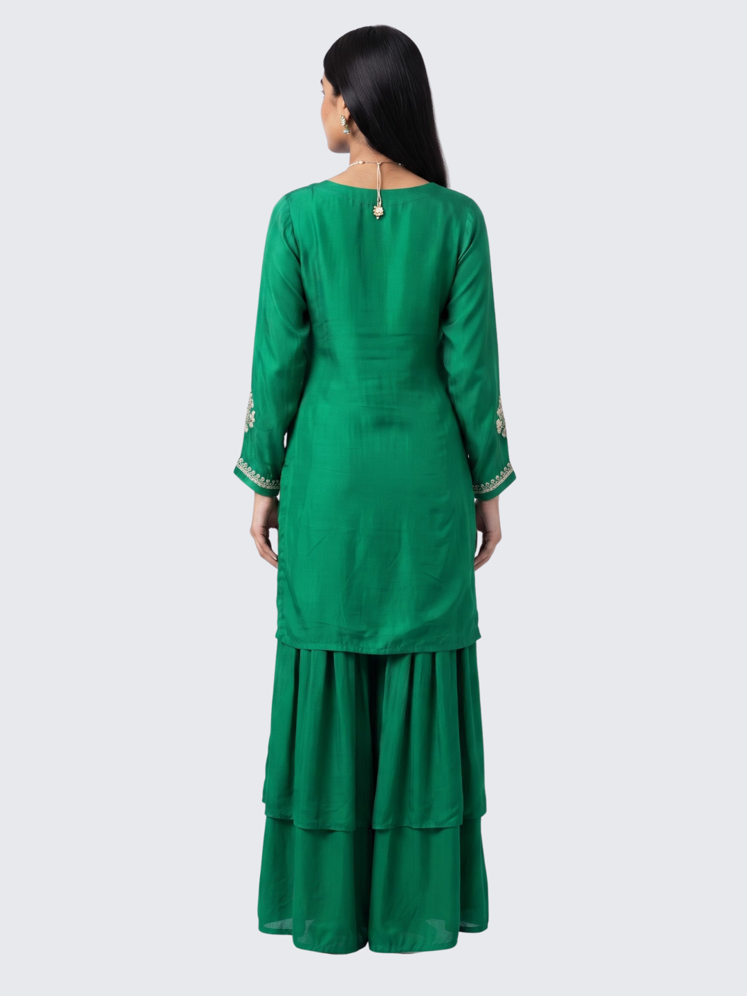 Green Chinon Palazzo Suit Set with Cutdana and Sequins Embroidery 6