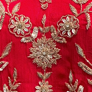Red Chinon Palazzo Suit Set with Cutdana and Sequins Embroidery 4