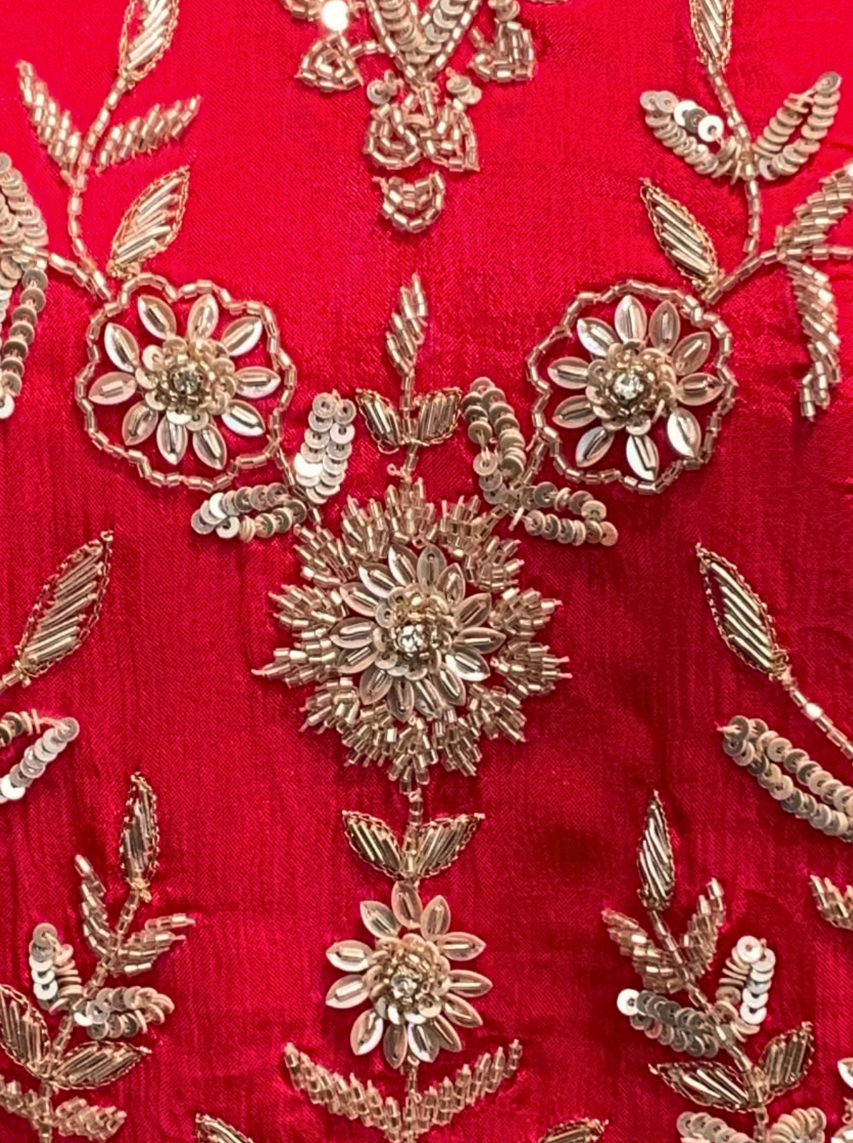 Red Chinon Palazzo Suit Set with Cutdana and Sequins Embroidery 4