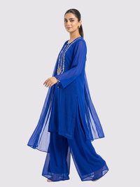 Blue Chinon Shirt, Palazzo And Dupatta with Sequins and Dabka Embroidery