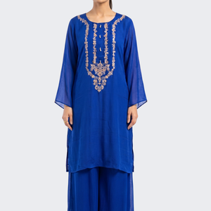 Blue Chinon Shirt, Palazzo And Dupatta with Sequins and Dabka Embroidery 2
