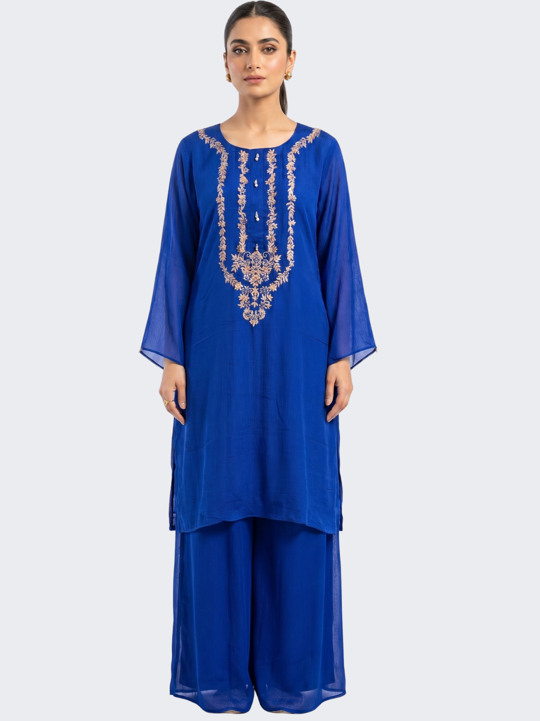 Blue Chinon Shirt, Palazzo And Dupatta with Sequins and Dabka Embroidery 2
