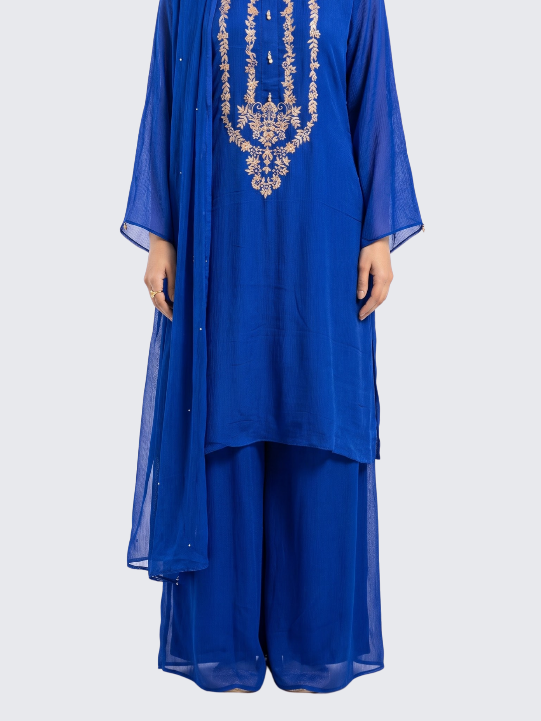 Blue Chinon Shirt, Palazzo And Dupatta with Sequins and Dabka Embroidery 4
