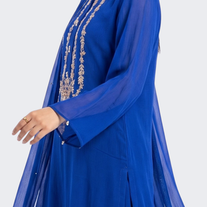 Blue Chinon Shirt, Palazzo And Dupatta with Sequins and Dabka Embroidery 5