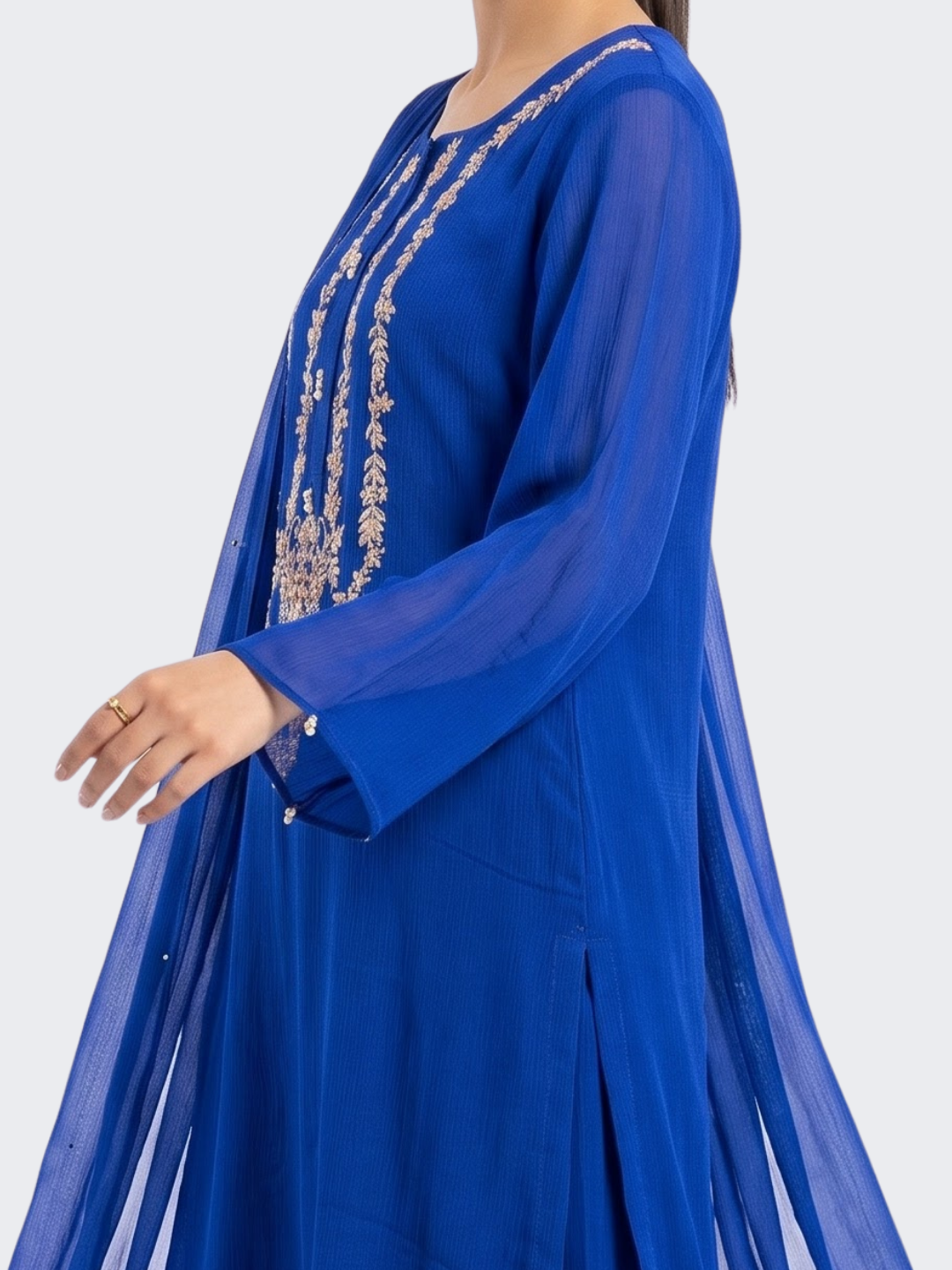 Blue Chinon Shirt, Palazzo And Dupatta with Sequins and Dabka Embroidery 5
