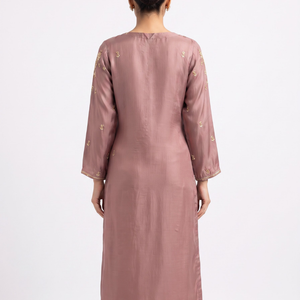 Dpeach Chinon Suit with Cutdana, Sequins, Pearl and Dabka Embroidery 5