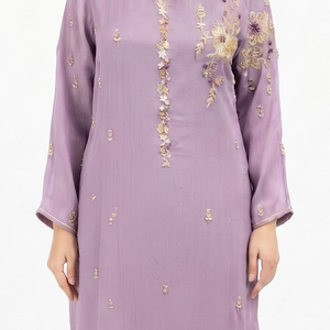 Mauve Chinon Suit with Cutdana, Sequins, Pearl and Dabka Embroidery 2