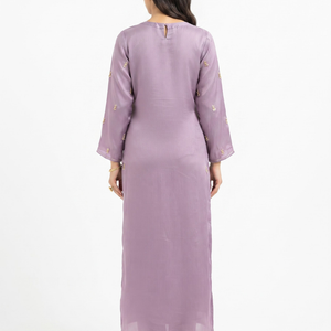 Mauve Chinon Suit with Cutdana, Sequins, Pearl and Dabka Embroidery 5