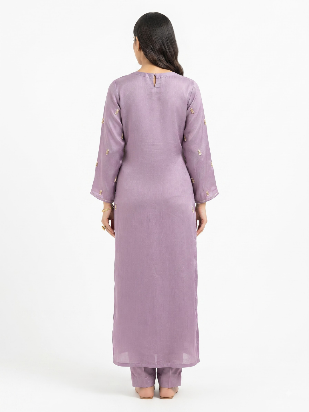 Mauve Chinon Suit with Cutdana, Sequins, Pearl and Dabka Embroidery 5