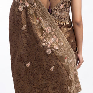 Wine Tissue Saree Embellished With Cut Dana, Sequins & Moti Work