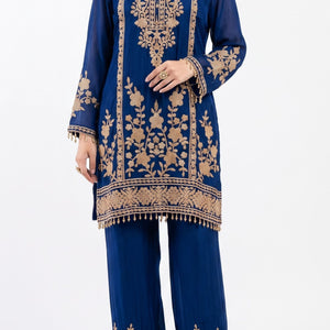 Blue Chinon Indo Western with Cutdana Embroidery 1