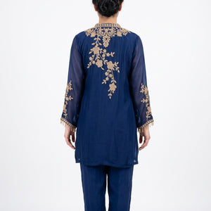 Blue Chinon Indo Western with Cutdana Embroidery 2