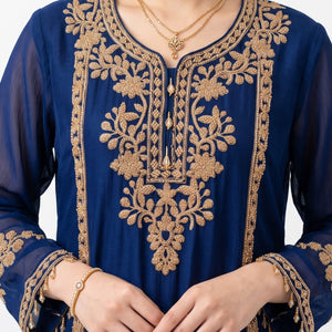 Blue Chinon Indo Western with Cutdana Embroidery 4