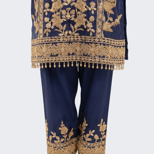 Blue Chinon Indo Western with Cutdana Embroidery