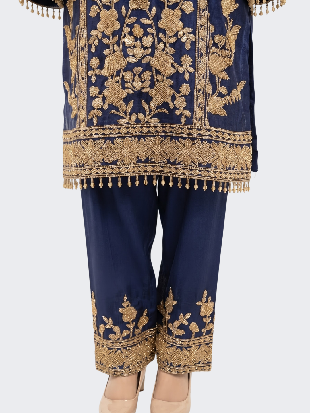 Blue Chinon Indo Western with Cutdana Embroidery