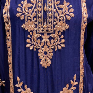 Blue Chinon Indo Western with Cutdana Embroidery 6