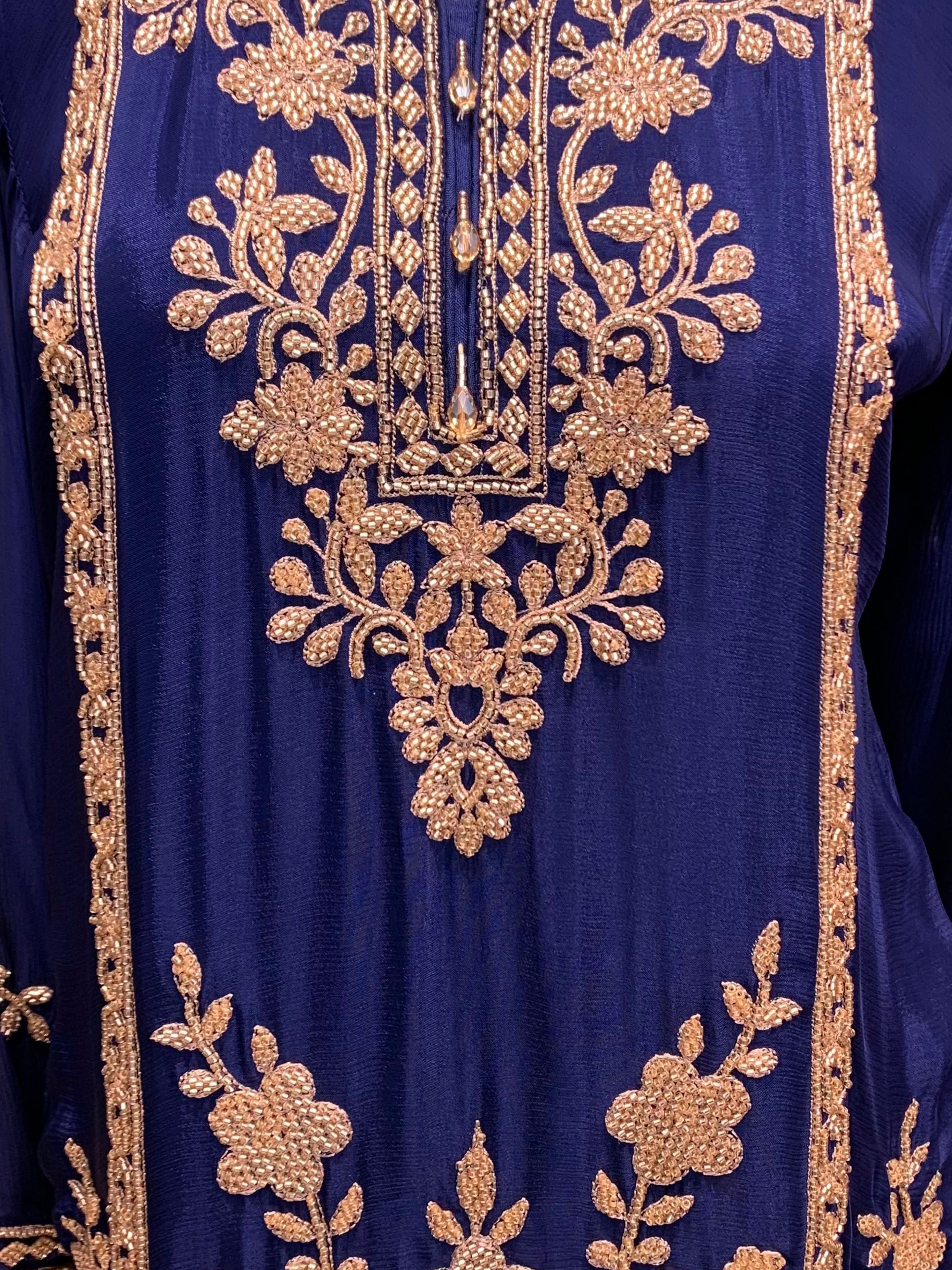 Blue Chinon Indo Western with Cutdana Embroidery 6