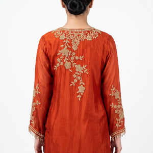 Rust Chinon Indo Western with Cutdana Embroidery 3