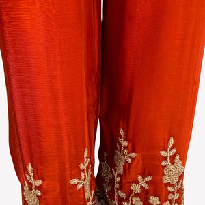 Rust Chinon Indo Western with Cutdana Embroidery 4