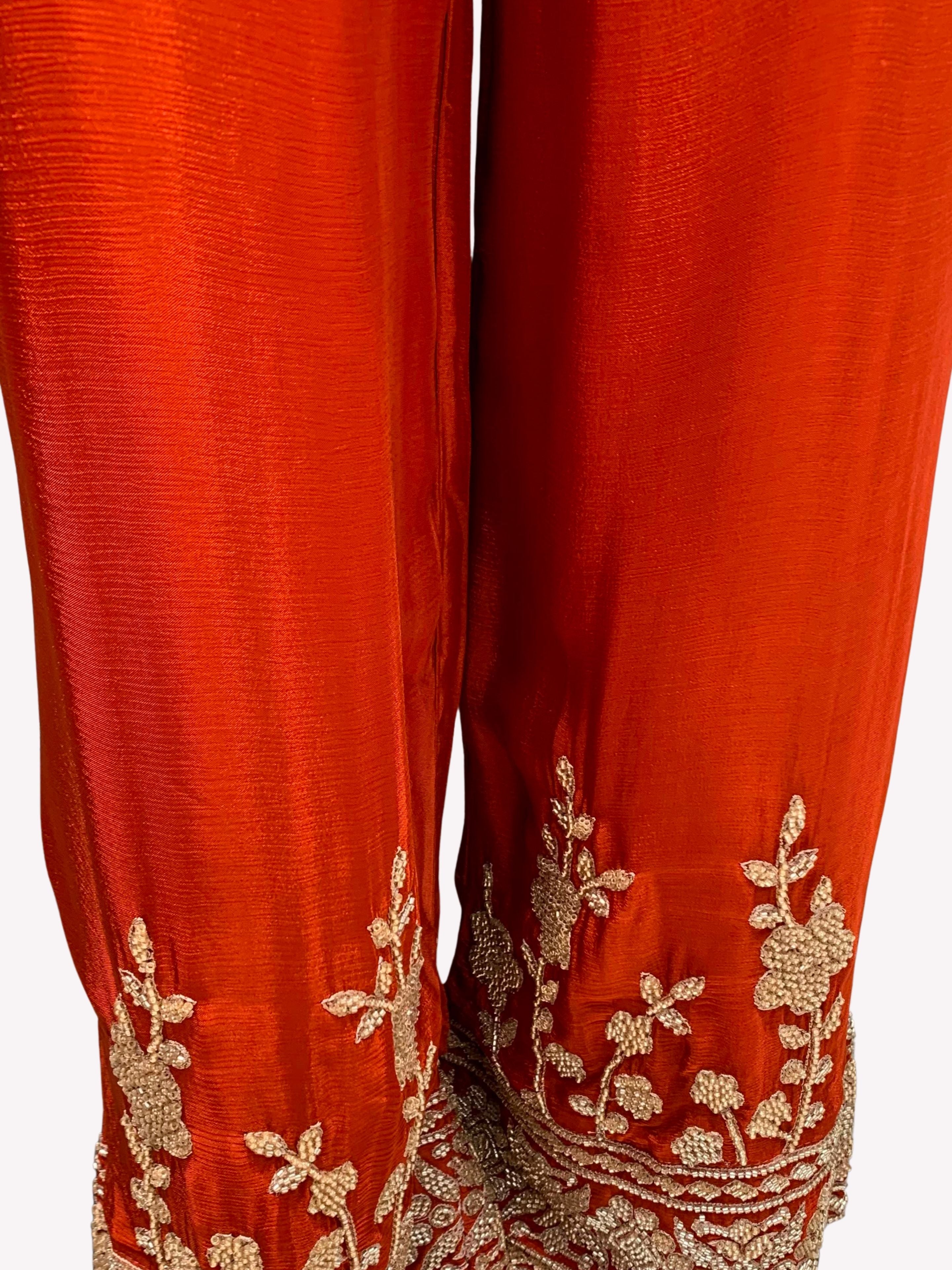 Rust Chinon Indo Western with Cutdana Embroidery 4