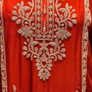 Rust Chinon Indo Western with Cutdana Embroidery 5