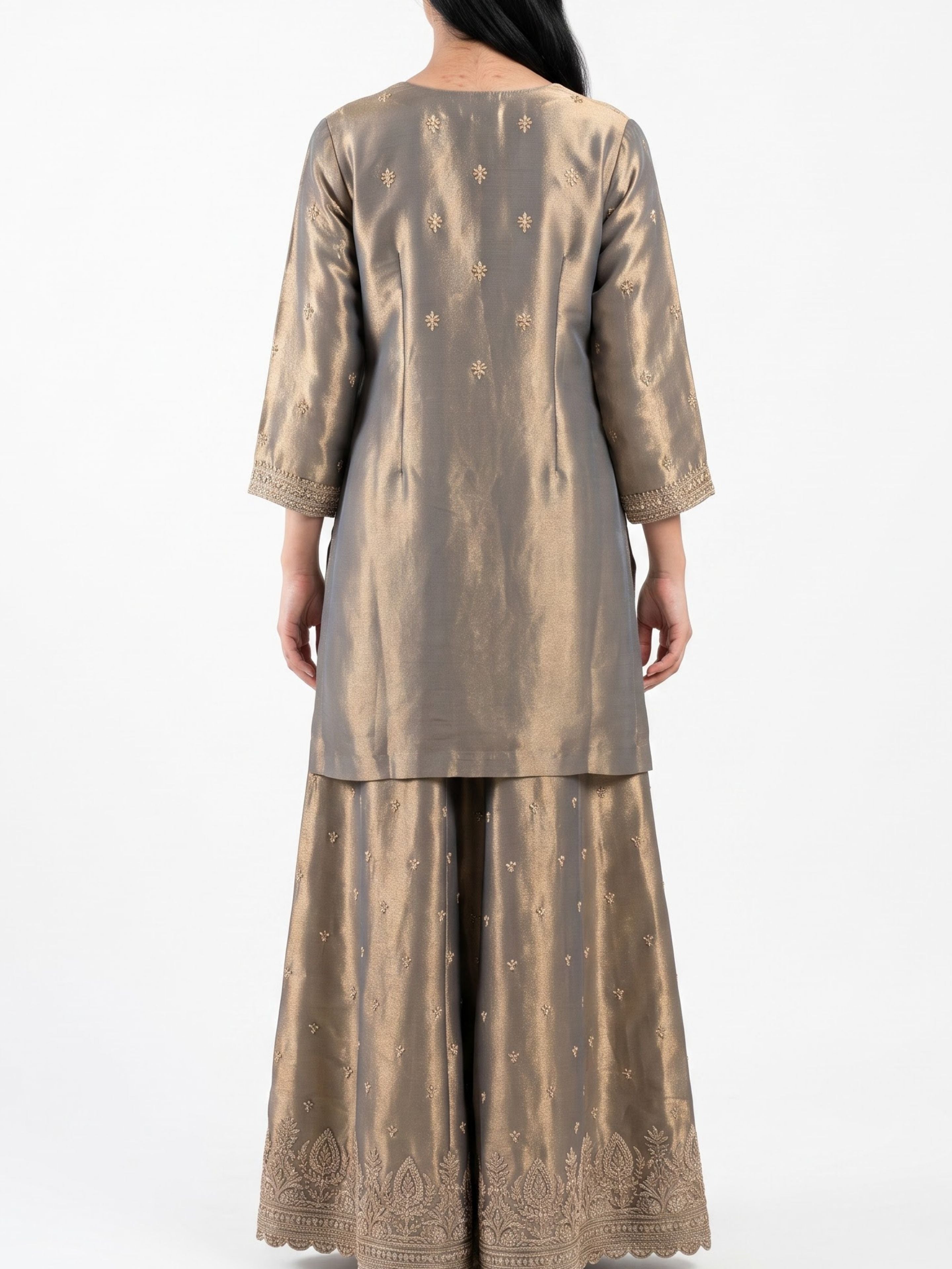 Mouse Crepe Indo Western with Cutdana, Sequins, Thread and Dabka Embroidery 1