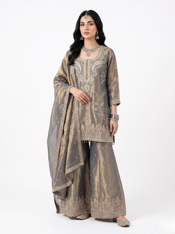 Mouse Crepe Indo Western with Cutdana, Sequins, Thread and Dabka Embroidery 4