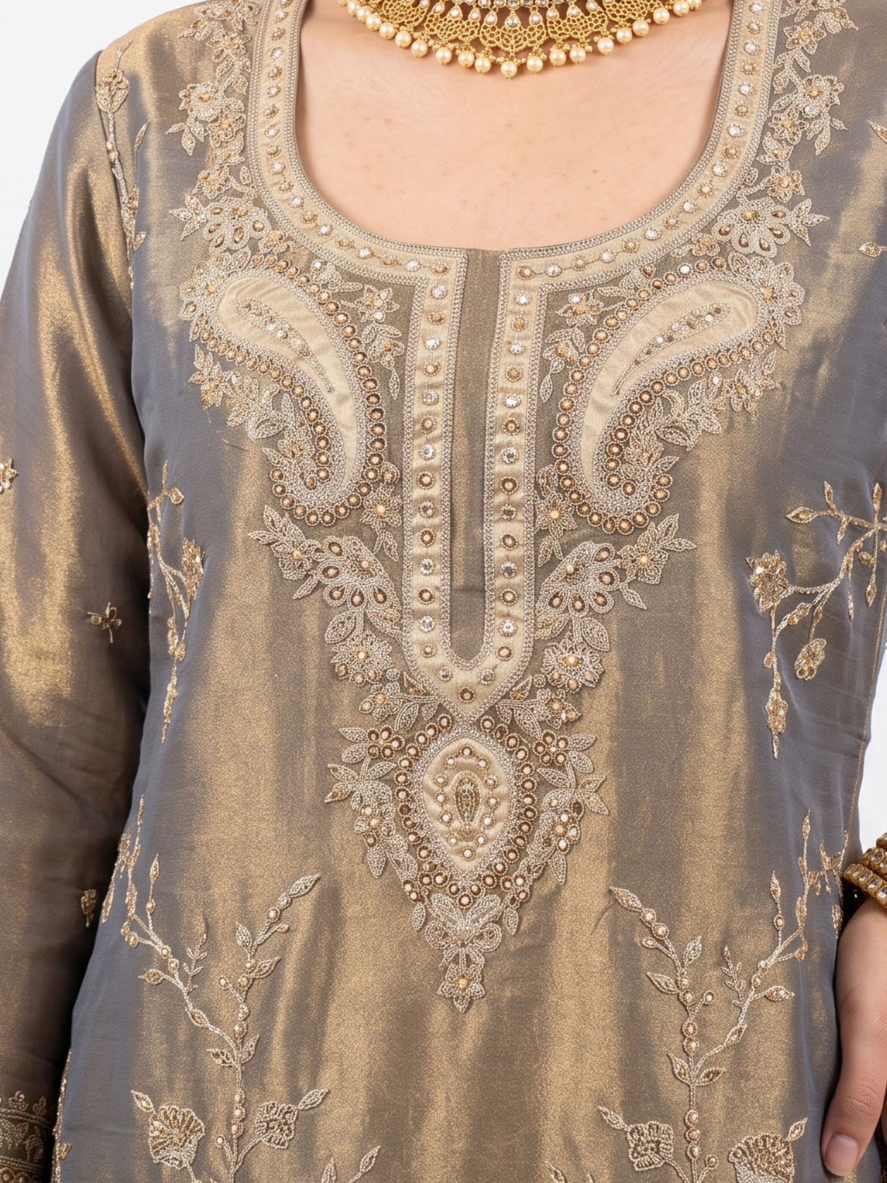 Mouse Crepe Indo Western with Cutdana, Sequins, Thread and Dabka Embroidery 5