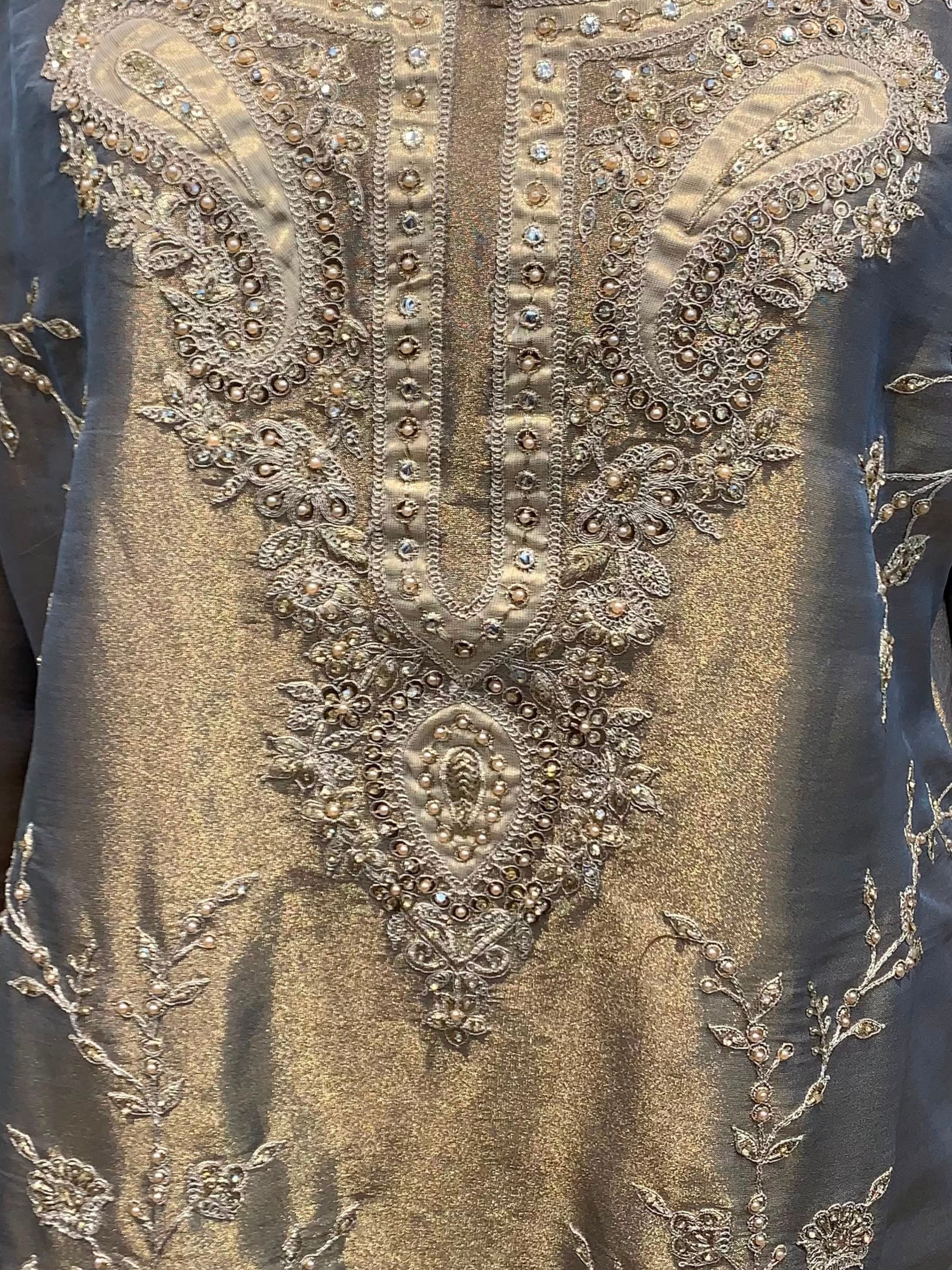 Mouse Crepe Indo Western with Cutdana, Sequins, Thread and Dabka Embroidery 6