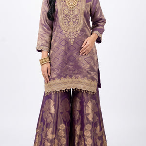 Rust Crepe Indo Western with Cutdana, Sequins, Thread and Dabka Embroidery 4