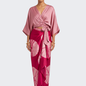 Pink Satin Top And Dhoti with Printed Embroidery 1