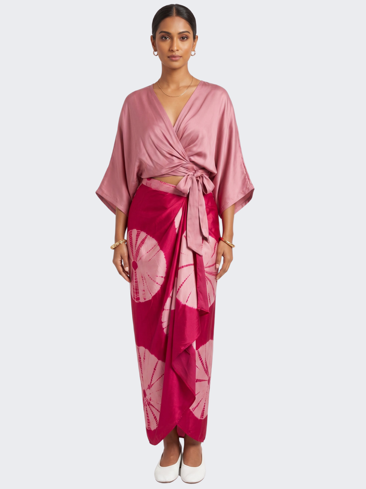 Pink Satin Top And Dhoti with Printed Embroidery 1