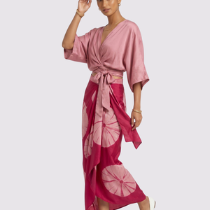 Pink Satin Top And Dhoti with Printed Embroidery 2