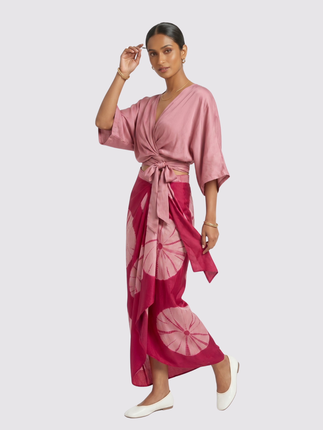 Pink Satin Top And Dhoti with Printed Embroidery 2