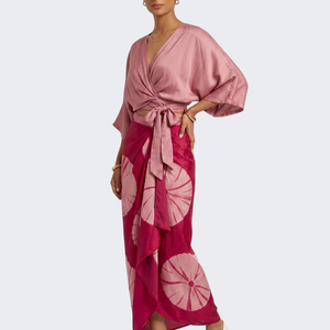 Pink Satin Top And Dhoti with Printed Embroidery 3