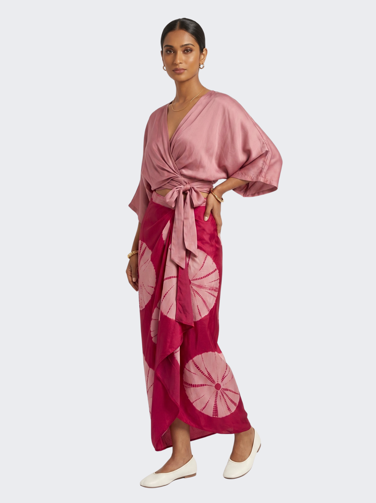 Pink Satin Top And Dhoti with Printed Embroidery 3
