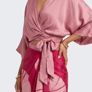 Pink Satin Top And Dhoti with Printed Embroidery 4