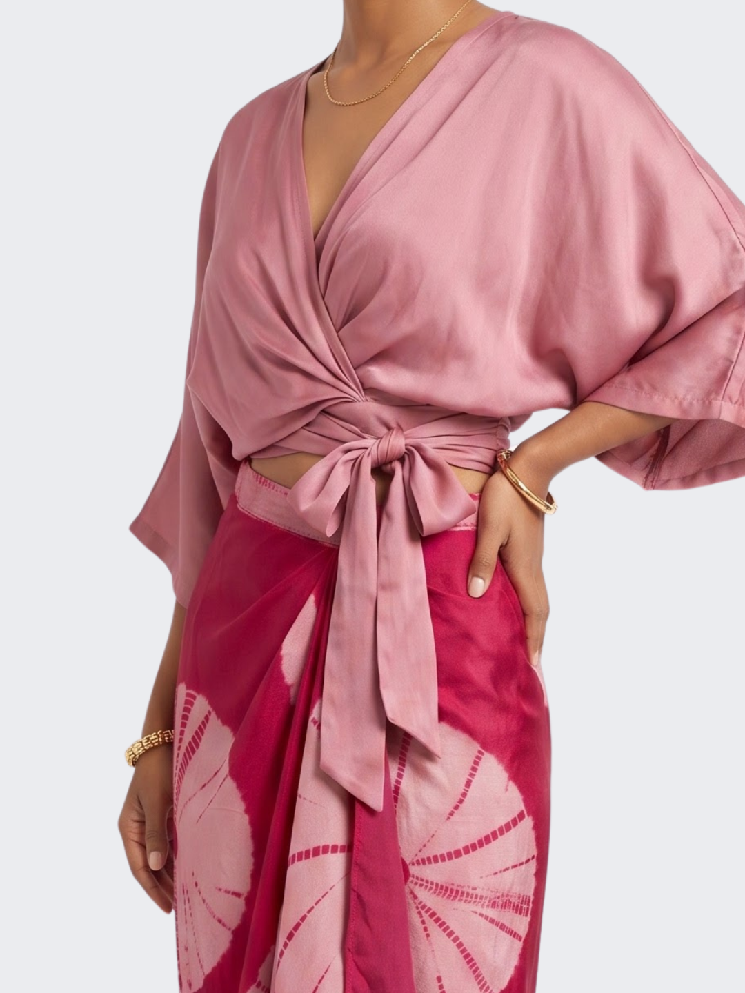Pink Satin Top And Dhoti with Printed Embroidery 4
