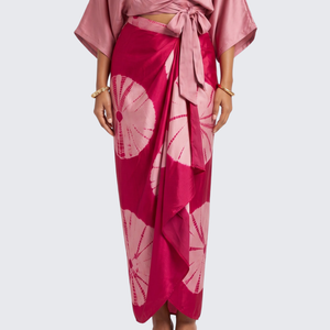 Pink Satin Top And Dhoti with Printed Embroidery 5