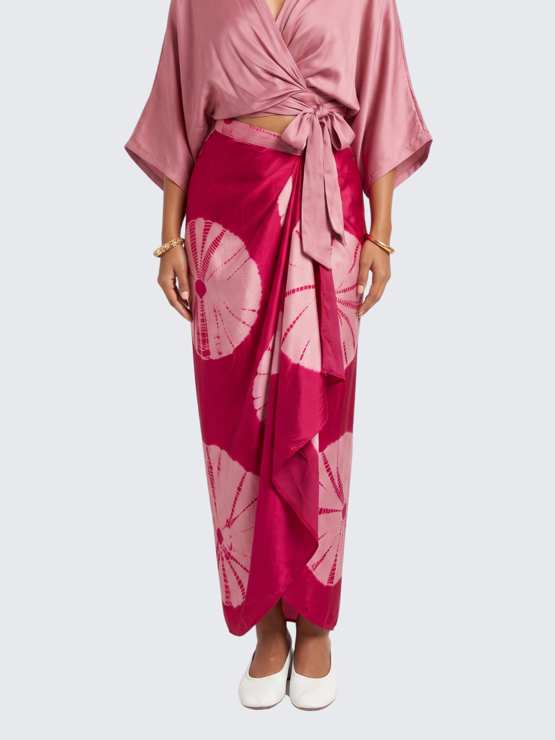 Pink Satin Top And Dhoti with Printed Embroidery 5