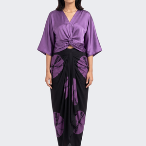 Dusty Purple Satin Top And Dhoti with Printed Embroidery 1