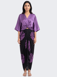 Dusty Purple Satin Top And Dhoti with Printed Embroidery