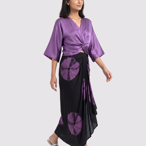 Dusty Purple Satin Top And Dhoti with Printed Embroidery 2