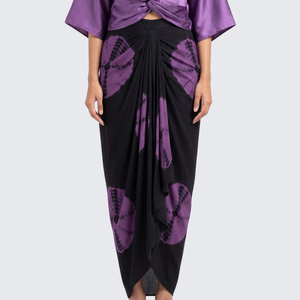 Dusty Purple Satin Top And Dhoti with Printed Embroidery 3