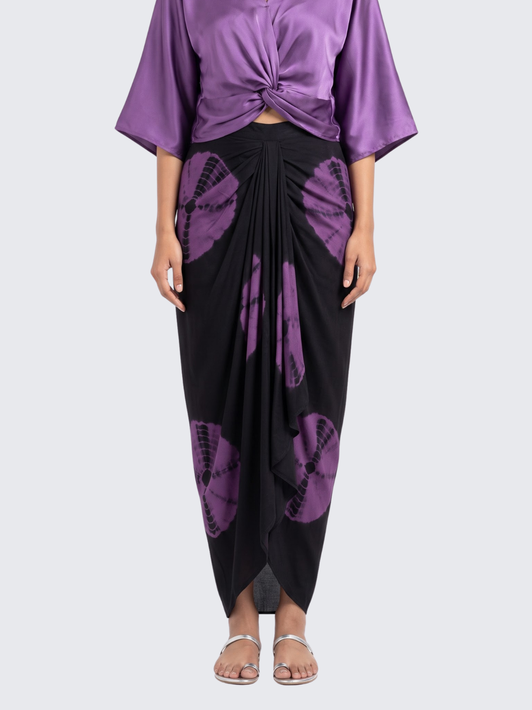 Dusty Purple Satin Top And Dhoti with Printed Embroidery 3