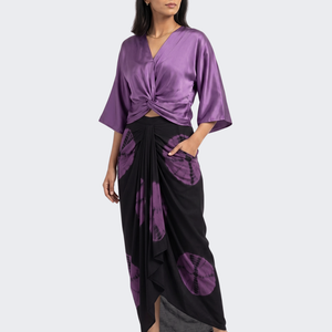 Dusty Purple Satin Top And Dhoti with Printed Embroidery 4